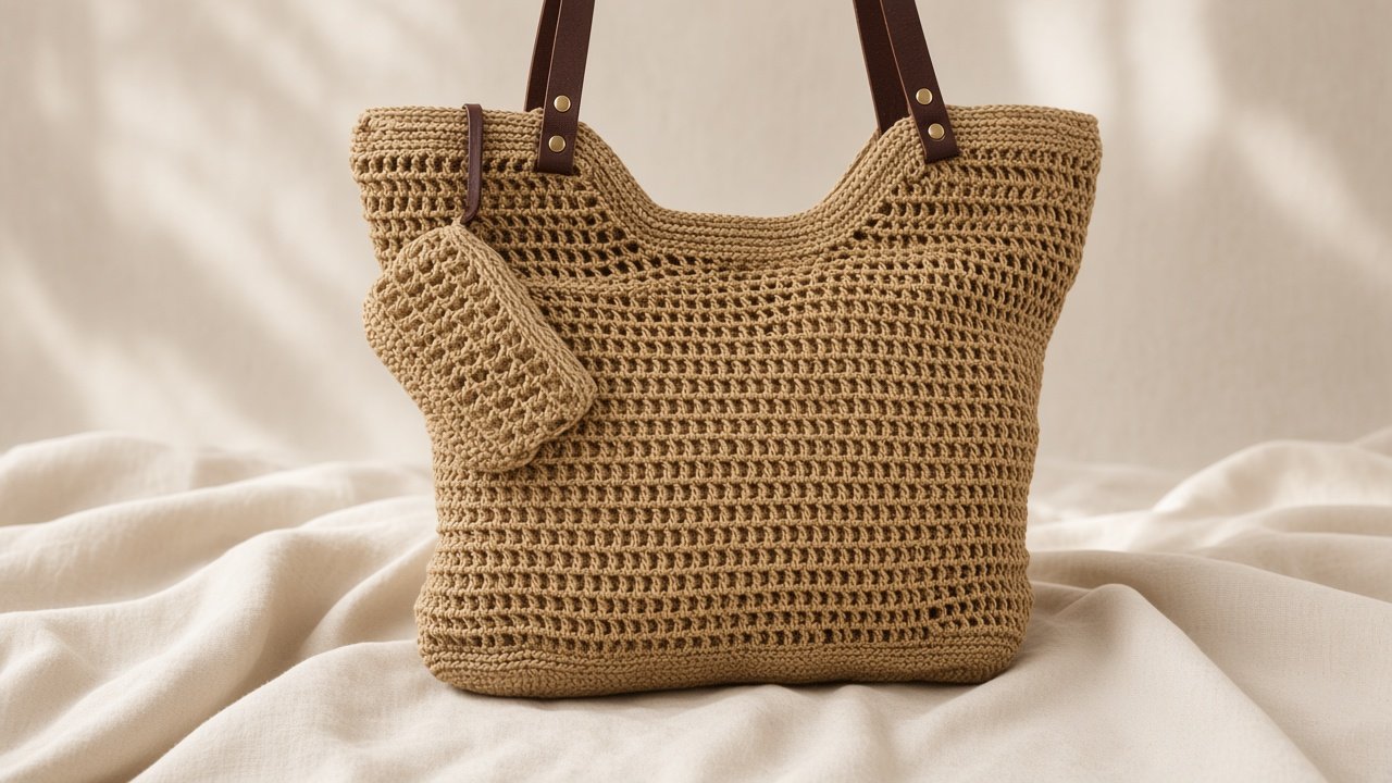Hand & Loom crochet leather tote